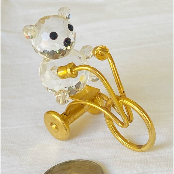 SWAROVSKI CRYSTAL TINY BEAR ON GOLD TRICYCLE VINTAGE EXCELLENT CONDITION - Picture 11 of 13